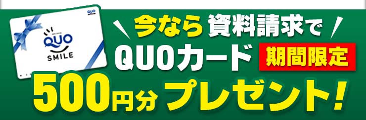 特典2　今なら資料請求で期間限定！もれなくQUOカード500円分プレゼント