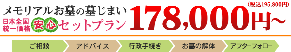 メモリアルお墓の墓じまい 日本全国統一価格 安心セットプラン 178,000円～（税抜き）